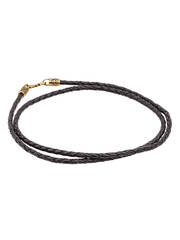 Гайтан кожаный чёрный 3 мм с замком из бронзы с символом триглав
