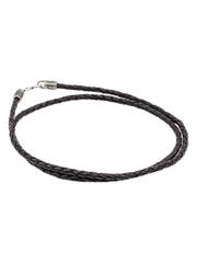 Гайтан кожаный чёрный 3 мм с замком из серебра с символом триглав