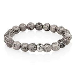 Браслет из натуральной яшмы серой с руной Феху из серебра 925 пробы - Финансовый поток