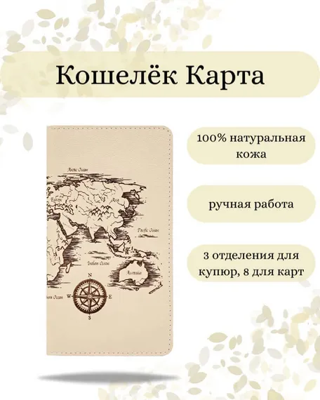 Фото функционального кошелька Карта из молочной кожи Инфографика