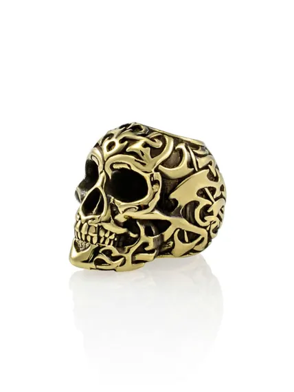 Фотография шарма подвеска череп Polynesian Tribal skull на белом фоне, вид в полуобороте.