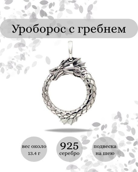 Подвеска Уроборос с плавником из серебра 925 пробы, фото с инфографикой