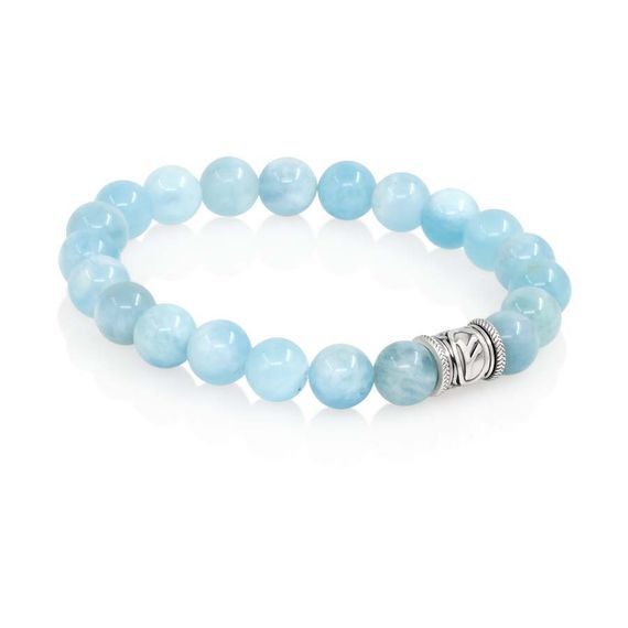 Браслет Денежный импульс из натурального аквамарина с руной Феху из серебра 925, вид 2