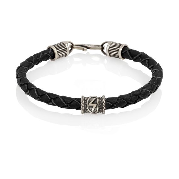 Браслет гайтан из натуральной кожи с руной Соулу мельхиор, фото 1