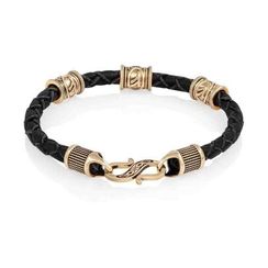 Браслет гайтан черный 5 мм с тремя рунами Феху Бронза