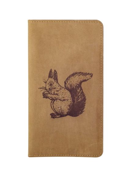 Фото функционального кошелька Белка из светло-коричневого нубука, вид фасад.