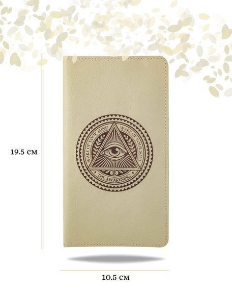 Фото функционального кошелька Всевидящее Око из молочной кожи хитрый лис Инфографика Размеры