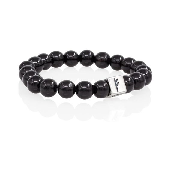 Браслет Достаток и сила из натурального черного кварца с руной Феху в форме куба из серебра 925, вид 2
