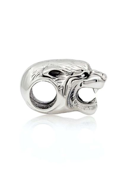 Фото головы тигра из серебра шарм, вид слева.