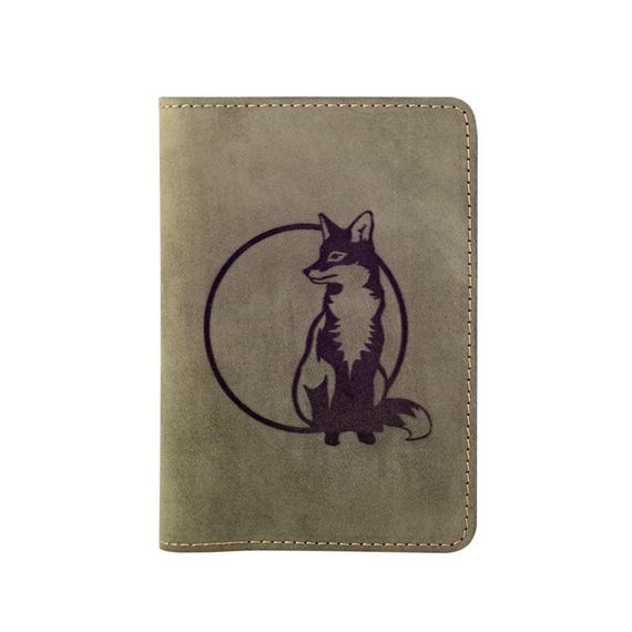 Фотография обложки для паспорта Лиса гражданина России из светло-зеленого нубука в сложенном виде.