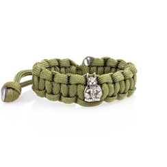 Браслет с шармом Белка из мельхиора - зеленый паракорд