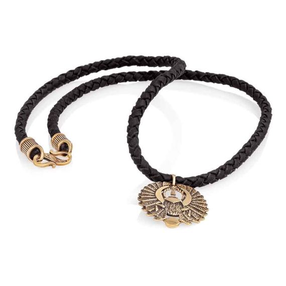 Колье Гайтан чёрный 5 мм с подвеской Скарабей малый из бронзы, вид 2