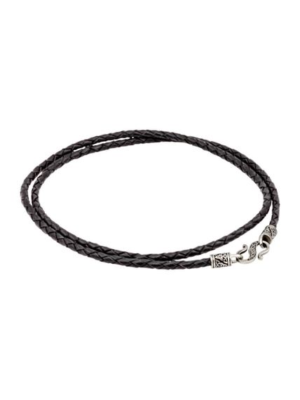 Гайтан кожаный чёрный 3 мм из мельхиора, вид в сложенном виде сзади