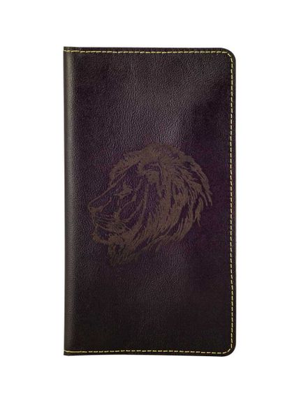 Фото функционального высокого кошелька Лев из темно-коричневой кожи, вид фасад.