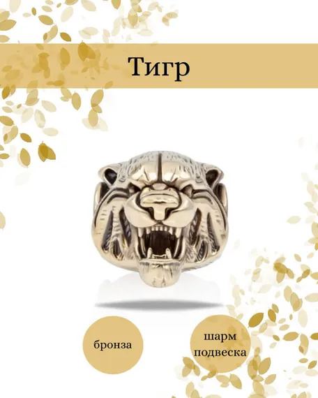 Шарм Тигр из бронзы, фото с инфографикой