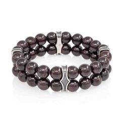 Двойной браслет из граната 8 мм с шармами из серебра