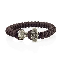 Браслет из тёмно-коричневого паракорда с молотом Тора Bayer из мельхиора
