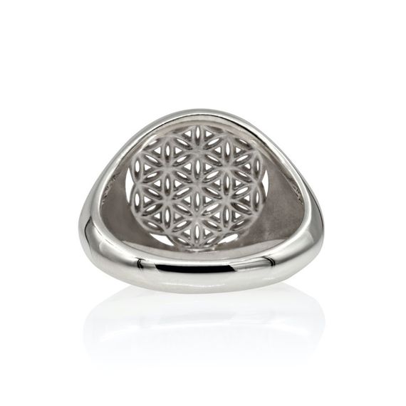 Кольцо Цветок жизни из серебра, вид сзади
