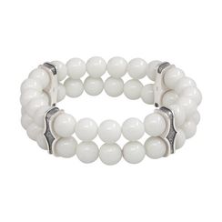 Двойной браслет из керамических бусин 8 мм с шармами из мельхиора