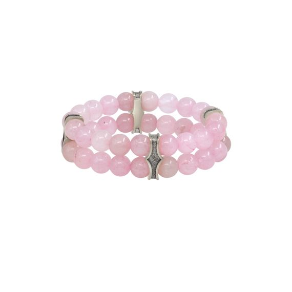 Двойной браслет из розового кварца 8 мм с шармами из мельхиора, фото 1