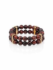 Браслет двойной из бычьего глаза 8 мм с шармом Всевидящее око из бронзы