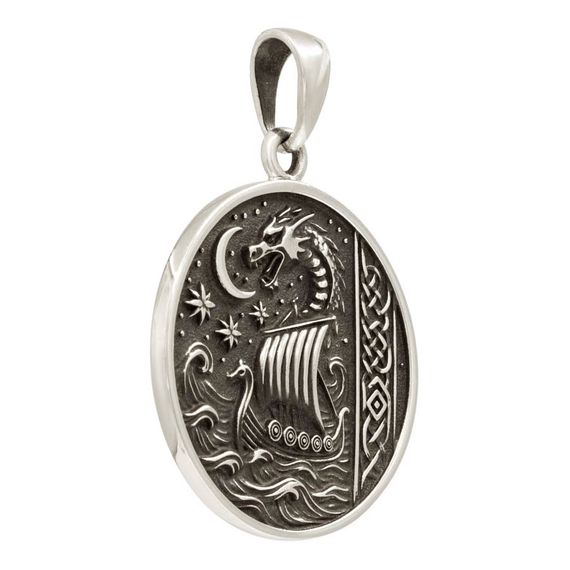 Корабль и дракон - подвеска из мельхиора, фото 2