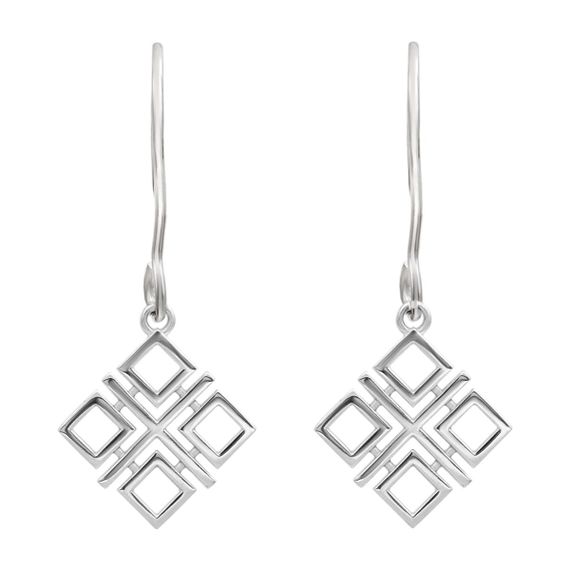 Макошь - ювелирные серьги - славянский оберег из серебра 925 пробы, вид спереди