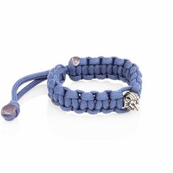 Браслет с шармом Лев из мельхиора - синий паракорд