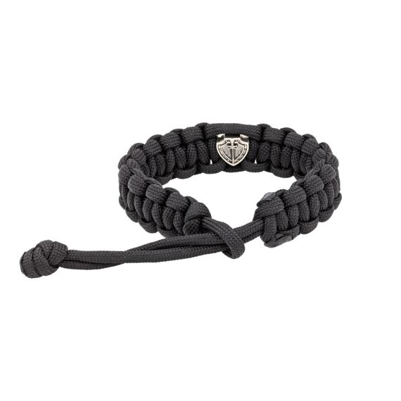 Браслет с шармом Щит и меч из мельхиора - чёрный паракорд, фото 3