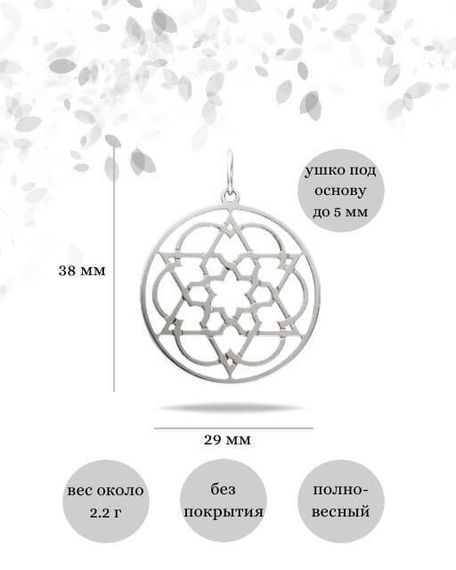 Подвеска Звезда Давида Прана в круге из серебра, Инфографика размеры