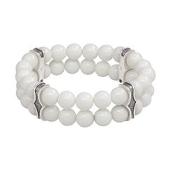 Двойной браслет из белой керамики 8 мм с шармами из серебра