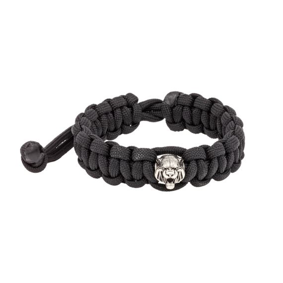 Браслет с шармом Тигр из мельхиора - чёрный паракорд, фото 1