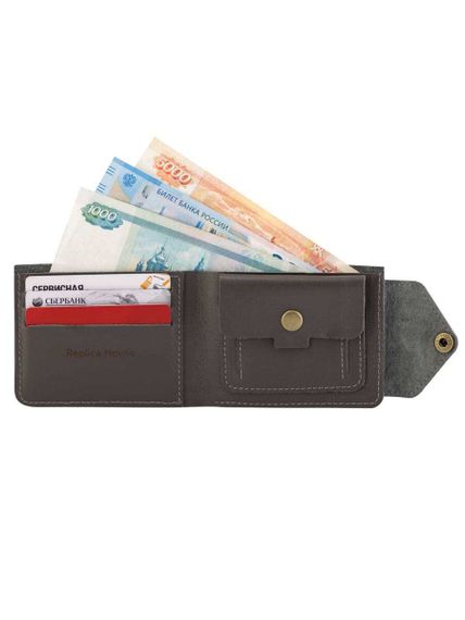 Фото компактного портмоне Классическое из серой кожи, с наполнением.