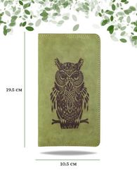 Кошелек высокий Сова зеленый нубук