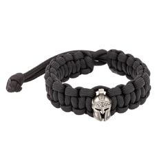 Браслет с шармом Спартанский шлем из мельхиора - чёрный паракорд
