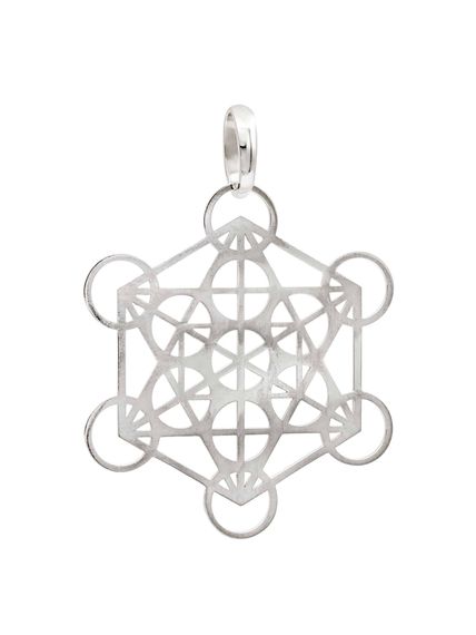 Фото подвески Куб Метатрона большой из серебра, вид анфас.