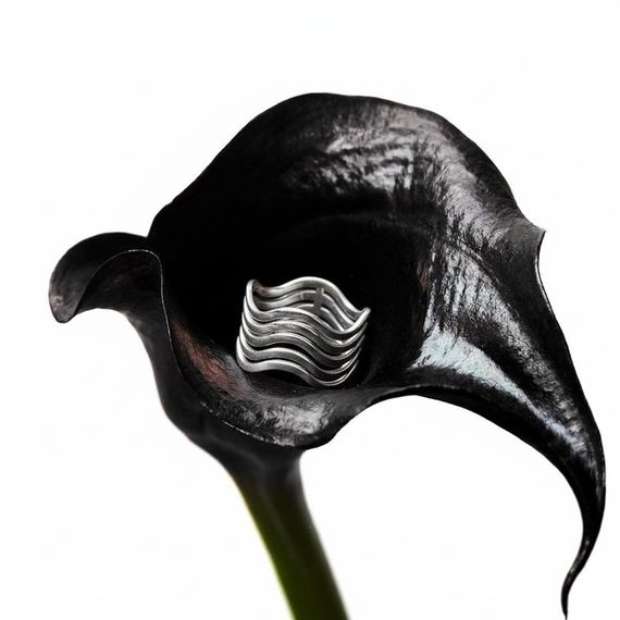 Кольцо Волна из серебра 925 пробы, живое фото 3