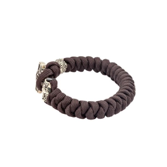 Браслет из тёмно-коричневого паракорда с Молотом тора Bayer и медведем из мельхиора, фото 2