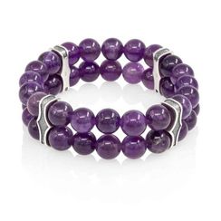 Двойной браслет из натурального камня аметиста 8 мм с шармами из мельхиора