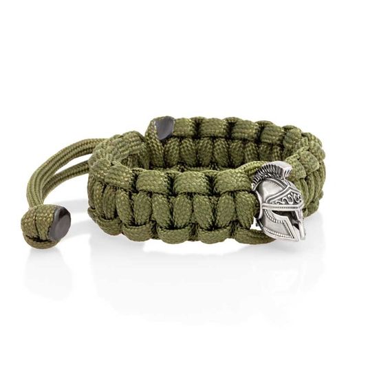 Браслет с шармом Спартанский шлем из мельхиора - зеленый паракорд, вид 2