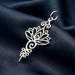 Подвеска Лотос длинный - кулон из серебра 925