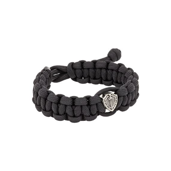 Браслет с шармом Щит и меч из мельхиора - чёрный паракорд, фото 2