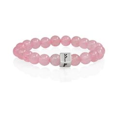 Браслет Достаток и сила из натурального розового кварца с руной Феху в форме куба из серебра 925
