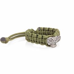 Браслет с шармом Сова из мельхиора - зеленый паракорд