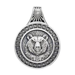 Серебряный оберег с символом Велеса и медведем подвеска