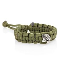 Браслет с шармом Тигр из мельхиора - зеленый паракорд