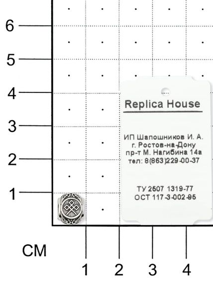Фотография шарма Берегиня из серебра 925 пробы на размерной сетке.