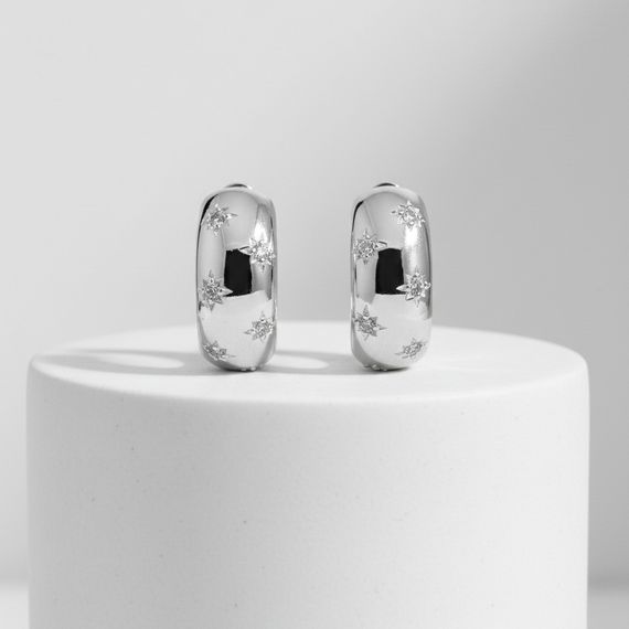 Серьги конго Звезды из серебра 925 пробы с фианитами, живое фото 2