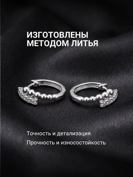 Серьги конго Точки с камнями фианитами из серебра 925, фото 4