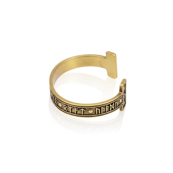 Браслет скандинавский жёсткий с руническими ставами рунами из бронзы, фото 5